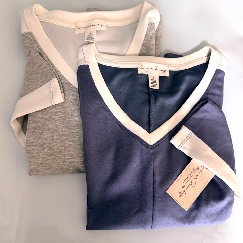 NWT New 2 Pack French Laundry Womens V-Neck Long Sleeve Tops Gray Blue Size S